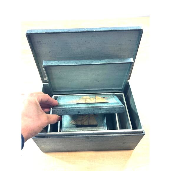 Nautical Themed Nesting Boxes 4 In All Antique Keepsake Boxes Bobs Boxes 90s - Picture 3 of 5